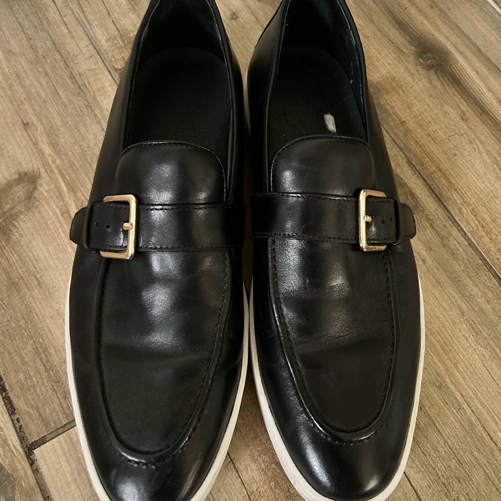 Men’s Black Faux Leather Loafer Sneaker with Gold Buckle